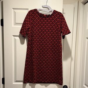 LOFT Red and Black Geometric Mini Dress